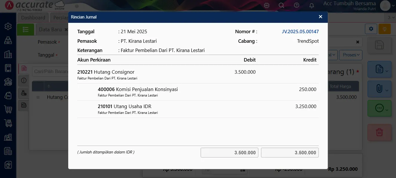 mencatat transaksi konsinyasi (pihak yang menerima titipan barang)